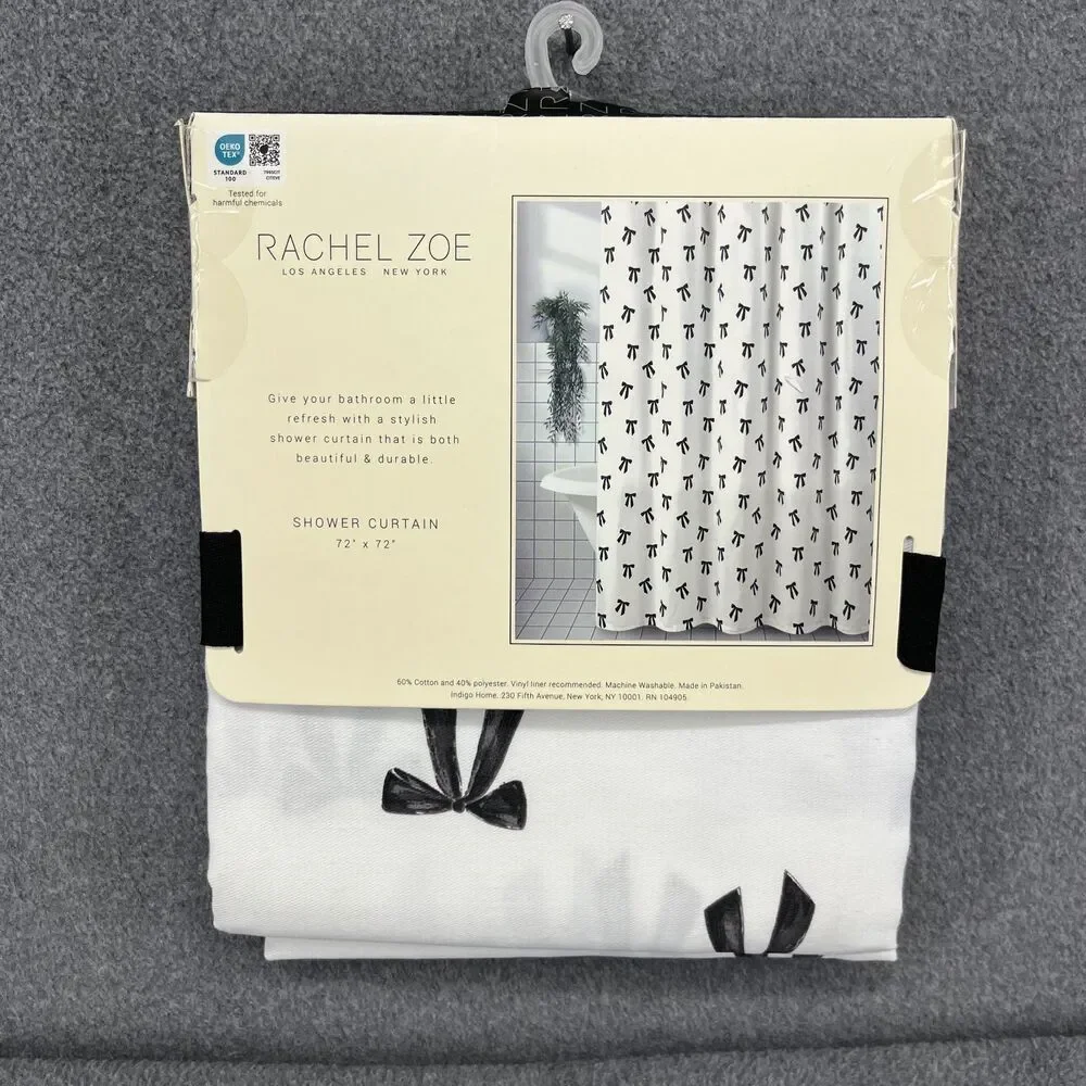 Rachel Zoe Shower Curtain White Black‎ Bows Fabric 72